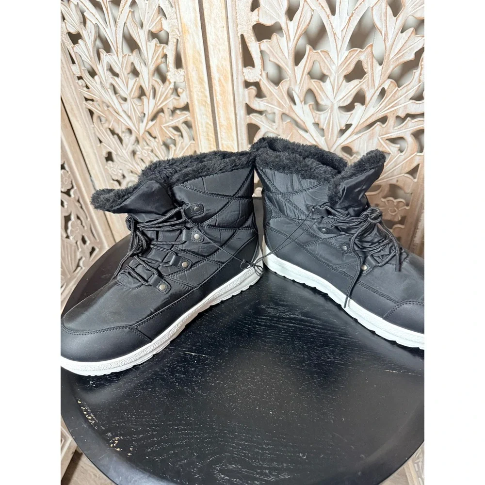 Black Waterproof Winter Snow Boots 3M Thinsulate Faux Fur Lined Quilted Size 9